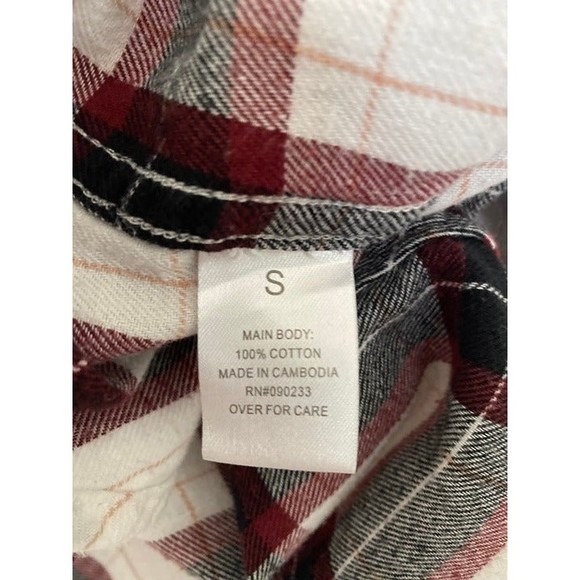 PacSun LA Hearts Maroon & Cream Flannel Plaid boyfriend button up shirt Size S - Picture 3 of 4